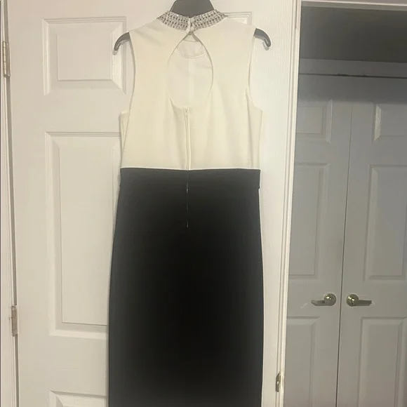 Bisou Bisou Black and White Midi Dress with Embellished Collar - Picture 5 of 11